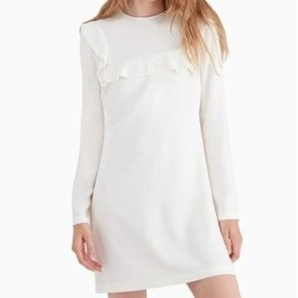 A.l.c. White Long Sleeve Ruffle Detail Dress
